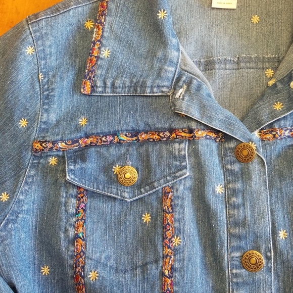 Hearts Of Palm Embroidered Denim Jacket Sz 14 - Picture 3 of 8